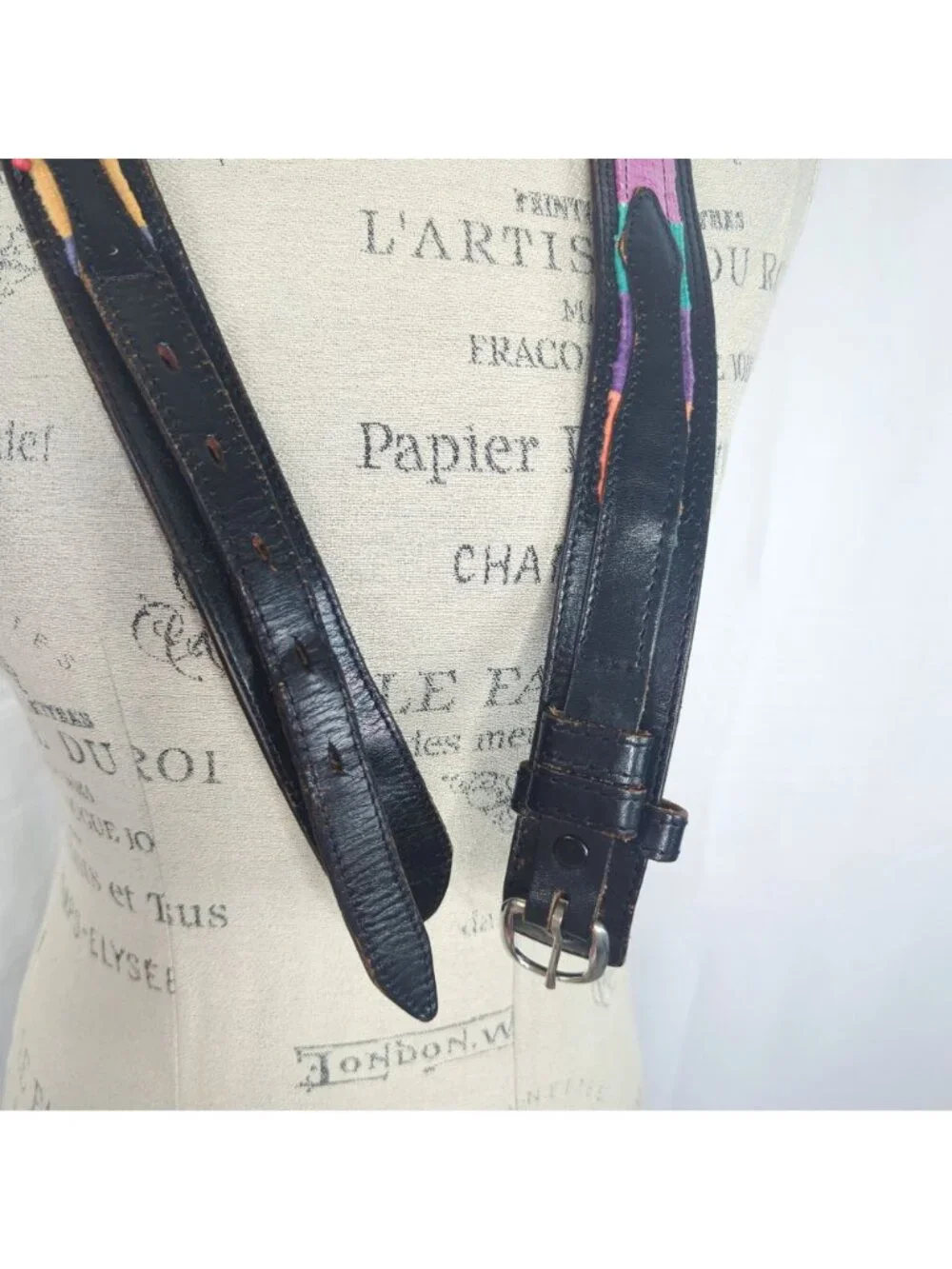 Vintage 80s Textile Western Belt X Large Black Leather